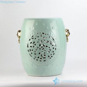 RYNQ53-F Celadon glaze golden pleated lion ring handle carved ceramic seat