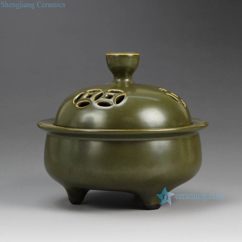 Tea dust glaze solid color China heritage three feet ceramic incense burner