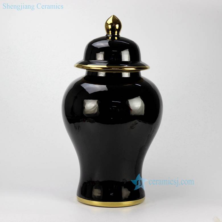 Solemn black glaze plain color golden line design porcelain jar