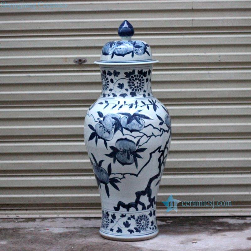Hand paint China longevity peach pattern porcelain temple jar