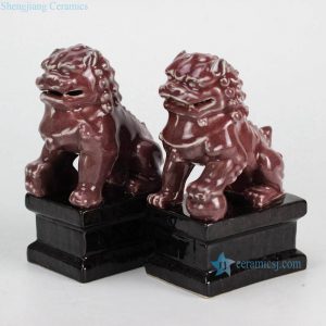RYXP02-d Dark red thick glaze ceramic lion statue