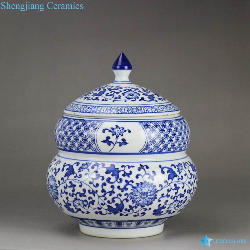 Round belly calabash design Japan style blue and white hand paint porcelain candle jar