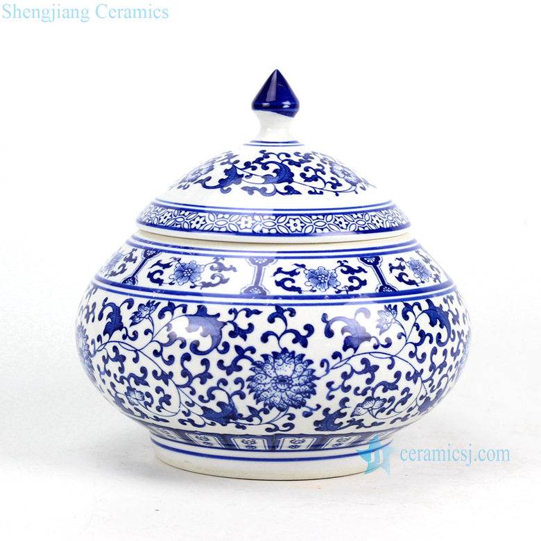 Plump shape hand paint floral pattern porcelain tea jar