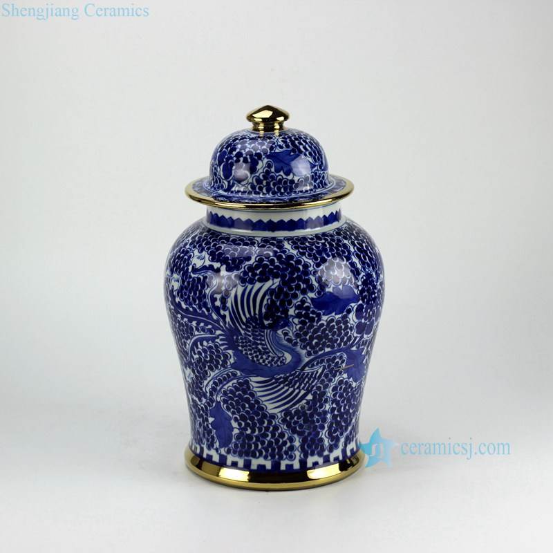 Golden line pleated  gallery display high quality ceramic jar
