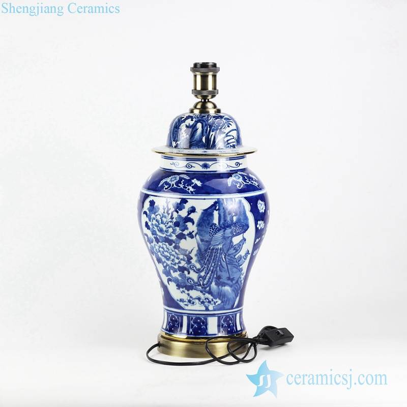 Blue and white hand paint high quality couple birds pattern wedding room porcelain night lamp