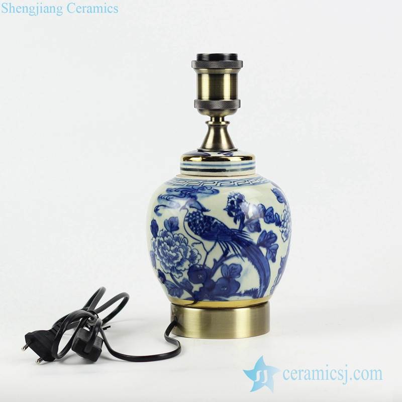  Retailer online distribution blue and white hand paint bird floral pattern China traditional porcelain lamp