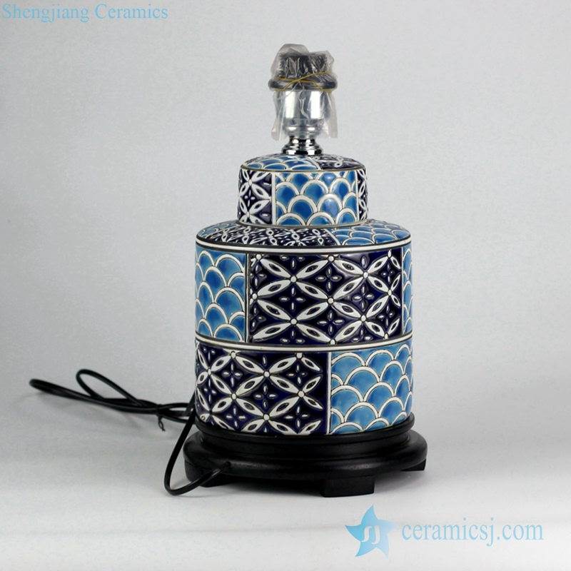 Fantastic blue color matching pattern crockery reading lamp