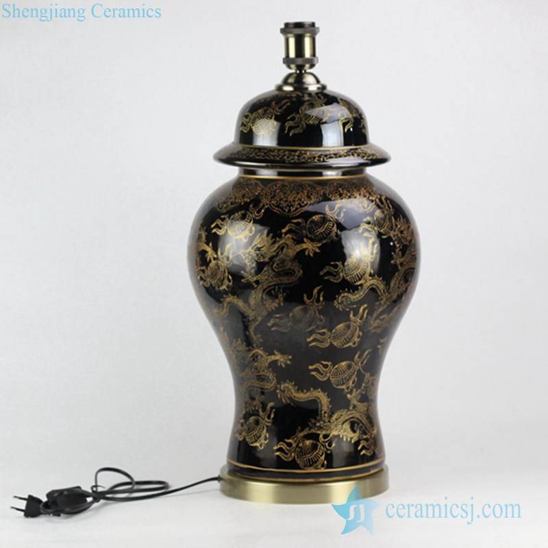High class wholesale factory direct  bulk sale gold dragon pattern black porcelain table lamp