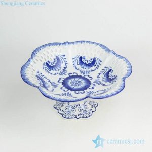 RYFC21 Blue and white corn flower pattern fruit goblet design plate