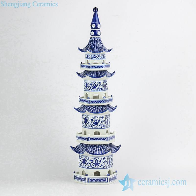 Online sale new design China blue and white porcelain tower figurine