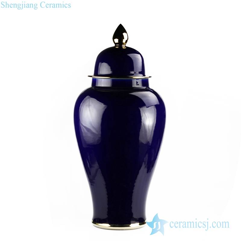 Glossy surface indigo blue glaze large porcelain ginger jar for display