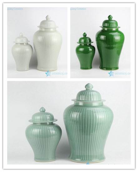 Plain color  bamboo joint design set of two porcelain ginger jar