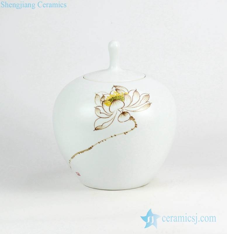 Factory new item hand paint Buddhism lotus pattern matt white ceramic tea jar