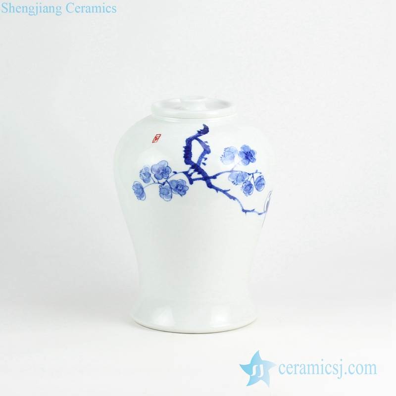 Luxury blue and white winter sweet pattern ceramic honey jar