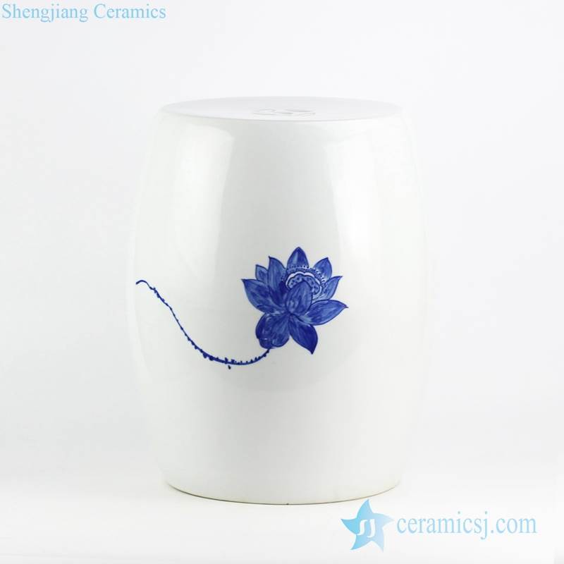 Blue and white hand paint lotus pattern ceramic patio stool