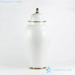 RYNQ239-A Tall egg white plain color with gold rim chinaware jar