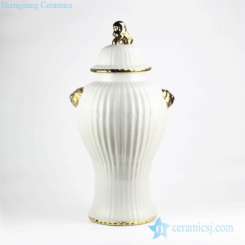 RYNQ241   RYNQ241-B    Tall plain color etched porcelain jar with gold rim