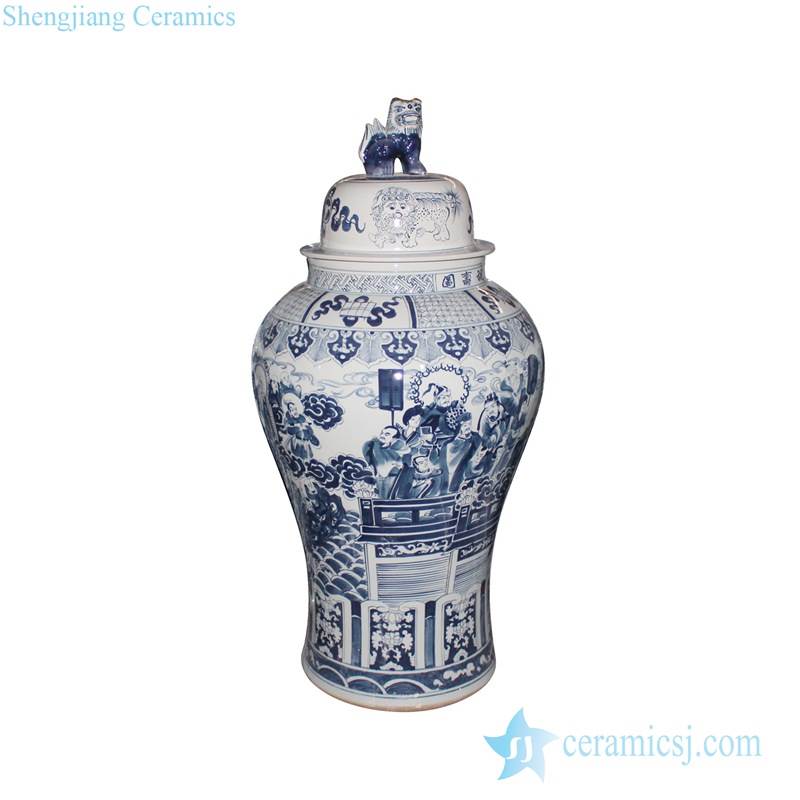 Hand paint ancient China fairy tale pattern big porcelain temple jar