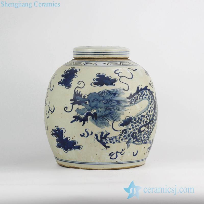 Asia traditional dragon pattern hand drawing antique porcelain jar
