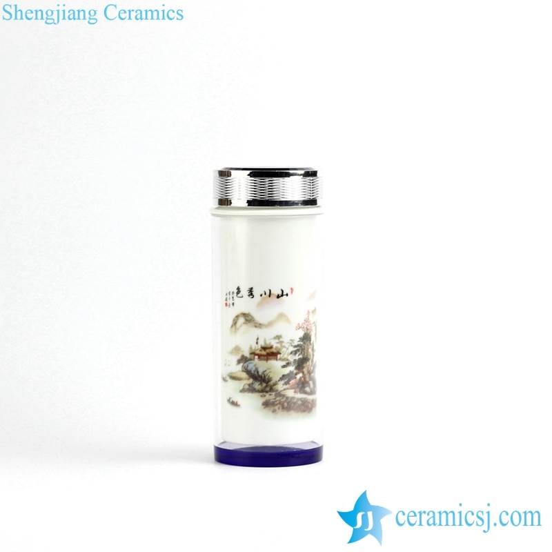 Double layer anti-scald healthy ceramic inner container  thermos vacuum water bottle 
