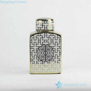 RZKA15A290 Luxury China royal pattern gold line square ceramic jar