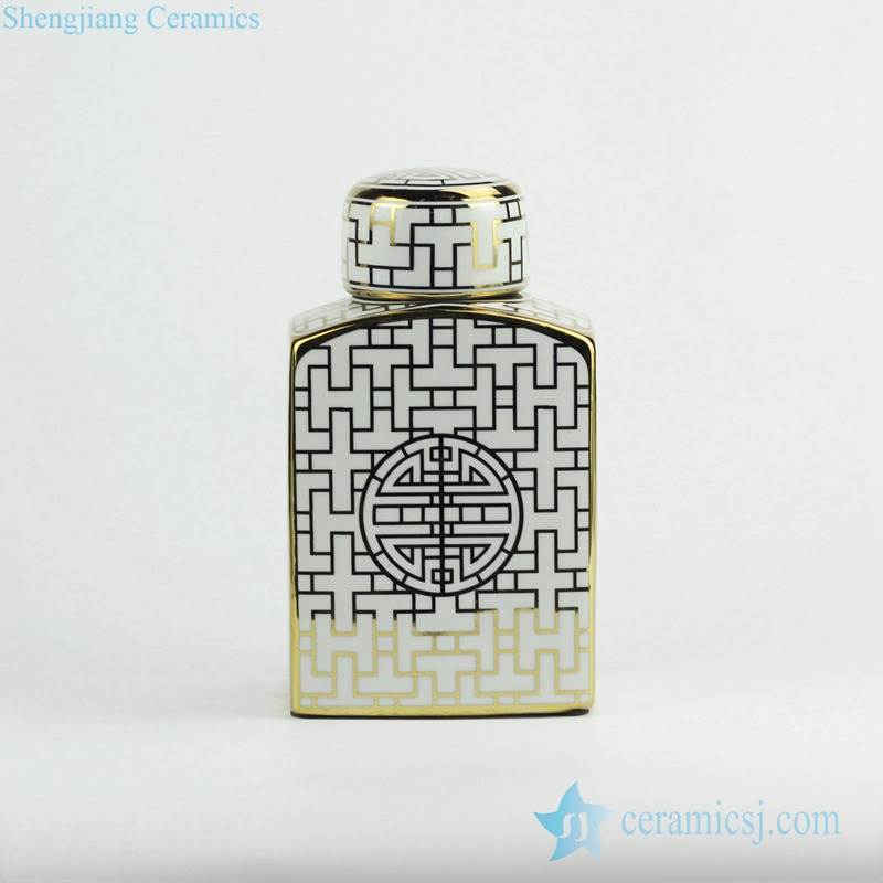 Luxury China royal pattern gold line square ceramic jar