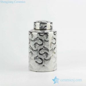 RZKA161261 Silver gilded dragon in cloud round porcelain tin jar
