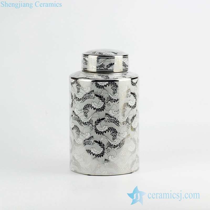 silver dragon ceramic jar