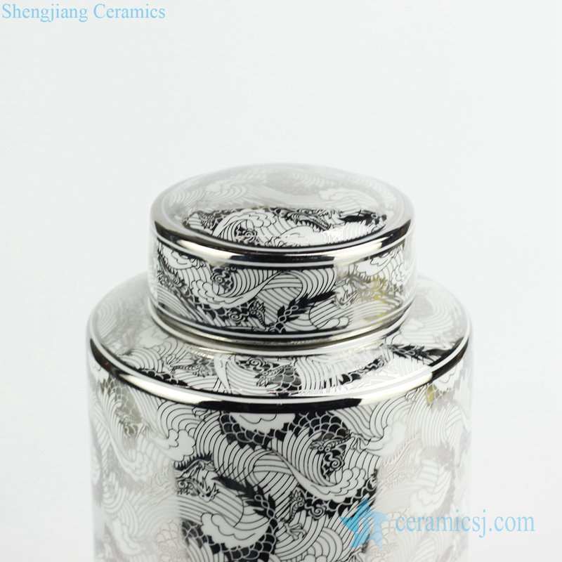 silver dragon ceramic jar