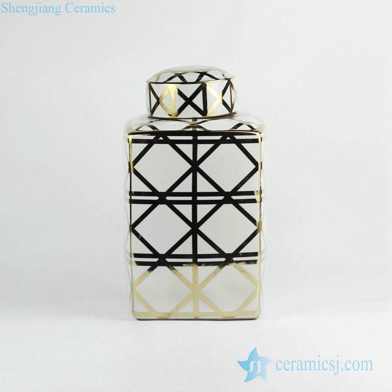 Gold cross line wholesale porcelain square jar