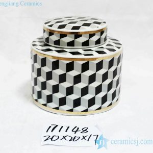 RZKA171148 Post modernity cube shadow pattern gold line ceramic jar