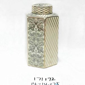 RZKA171172 Medium size gold and black square box ceramic jar