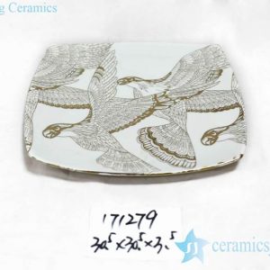 RZKA171279 Golden eagle pattern square porcelain salad plate