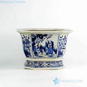 RZKS02-A Octal blue and white ancient Chinese artist pattern porcelain nursery planter