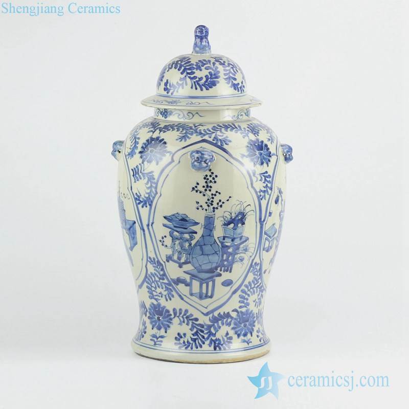 Light blue color vintage style interior pattern porcelain ginger jar