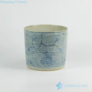 RZKY05-B Antique finish light blue ink floral vine ceramic vase
