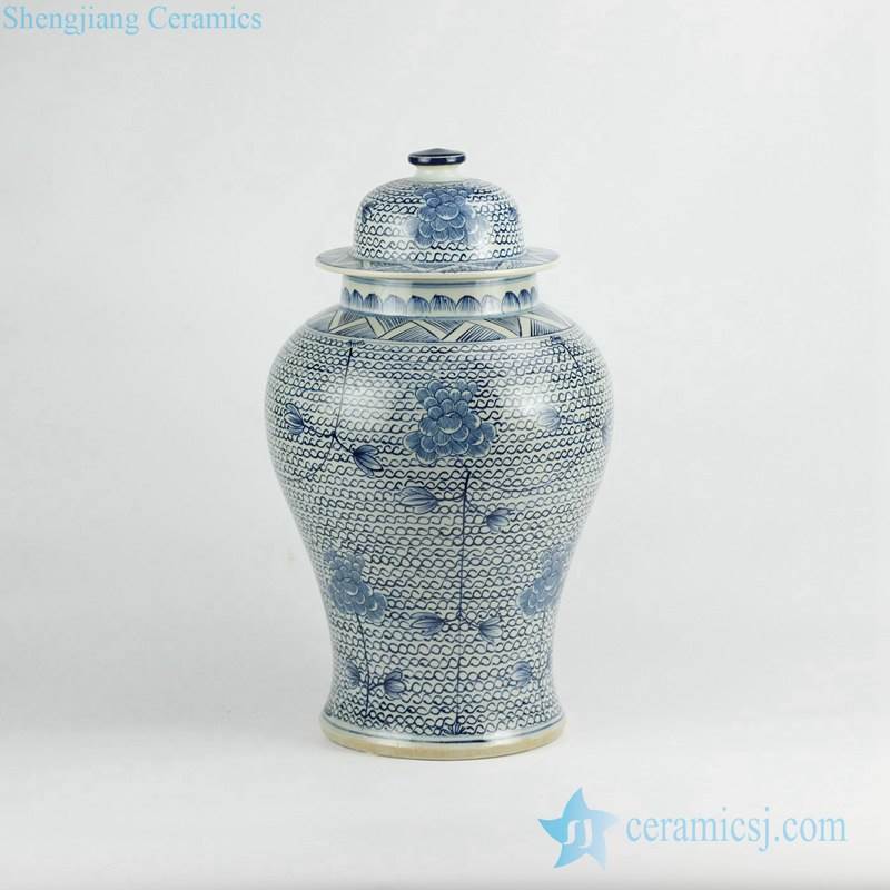 Hand paint blue and white floral vine pattern ceramic ginger jar 