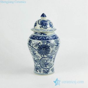 RZKY10-B Graceful composite flower pattern hand paint blue and white porcelain temple jar