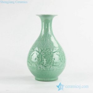 RZLA01-A Celadon glaze embossed floral pattern ceramic flower vase