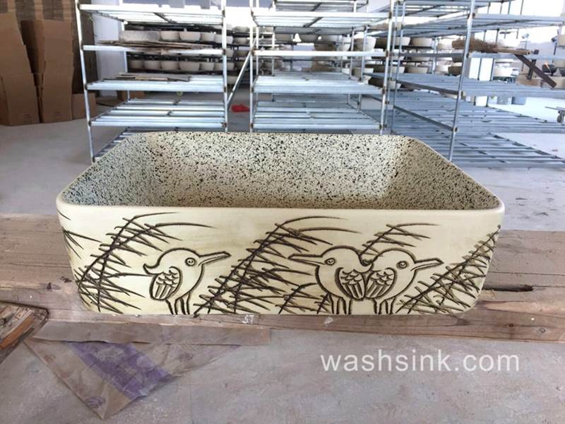Rough clay style square ceramic wash sink