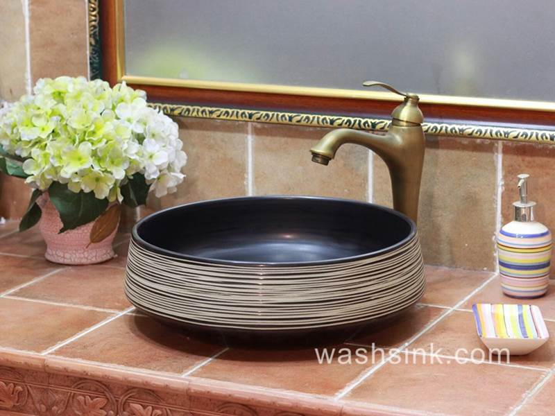 TPAA-052-w15h41j395 TPAA-052 white whirl design black glaze modern ceramic sink - shengjiang  ceramic  factory   porcelain art hand basin wash sink