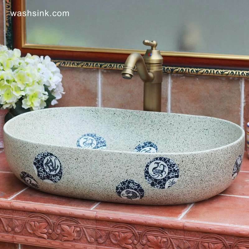 TPAA-111-w58×40×15j3135 TPAA-111 Granite imitation blue and white beast dote design ceramic large sink - shengjiang  ceramic  factory   porcelain art hand basin wash sink