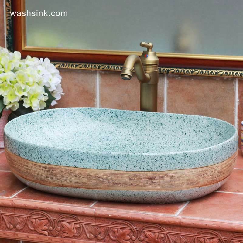 TPAA-115-w58×40×15j3135 TPAA-115 Green cobble imitation oval big laundry sink - shengjiang  ceramic  factory   porcelain art hand basin wash sink