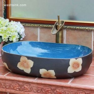TPAA-118 Mixed style midnight sky blue inside and carved floral pattern oval deep ceramic toilet sink 