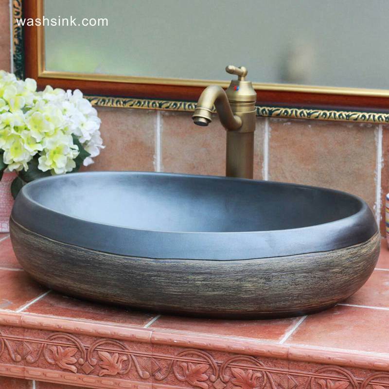 Hot sale Jingdezhen Shengjiang Matte black oval restaurant washing hand basin