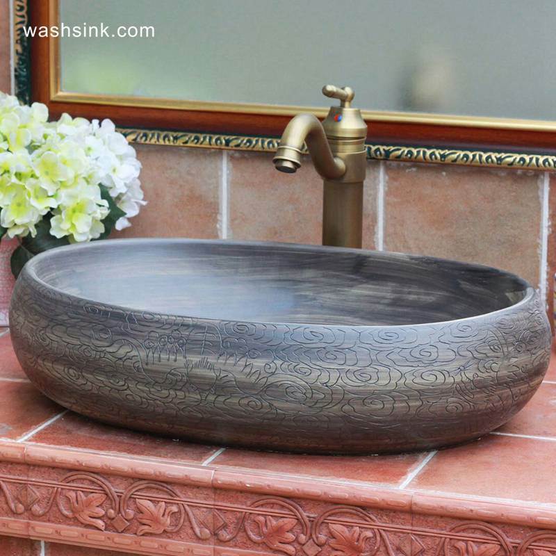 Shengjiang Ceramics special offer pure hand carved luxury porcelain bathroom corner sink