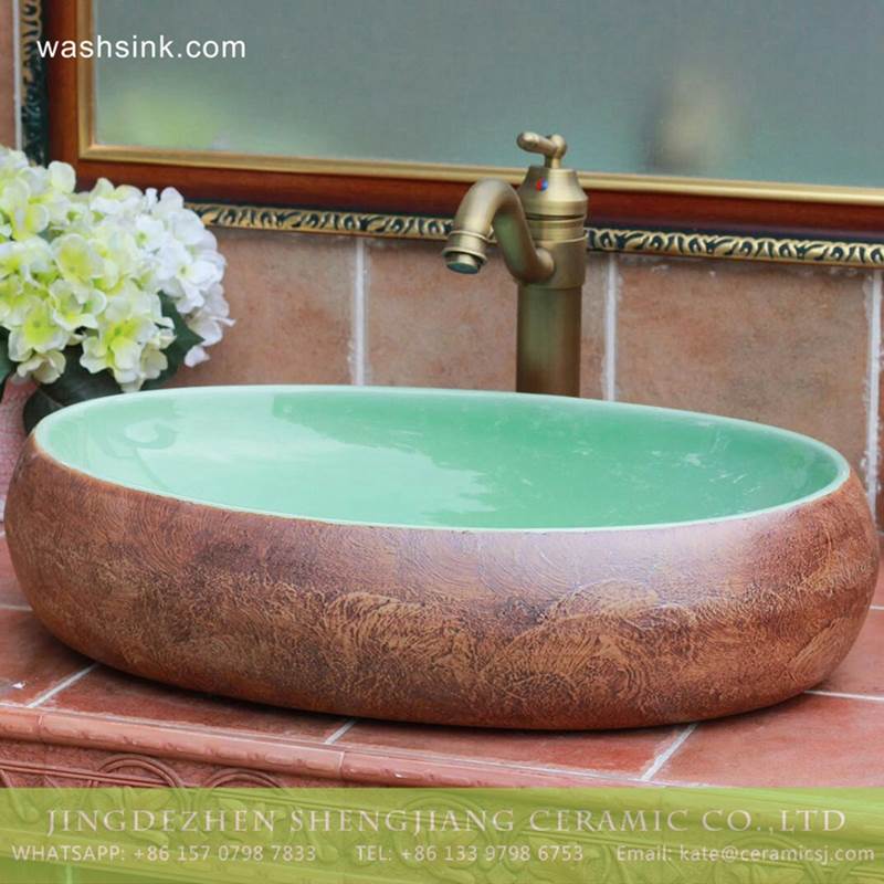 Turquoise color with rough stone style Jingdezhen Shengjiang ceramic bathroom vanity tops 