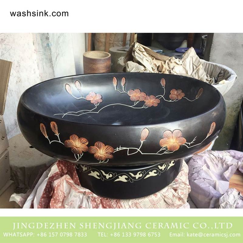 Jingdezhen wholesaler offered winter sweet pattern ceramic vanity unit