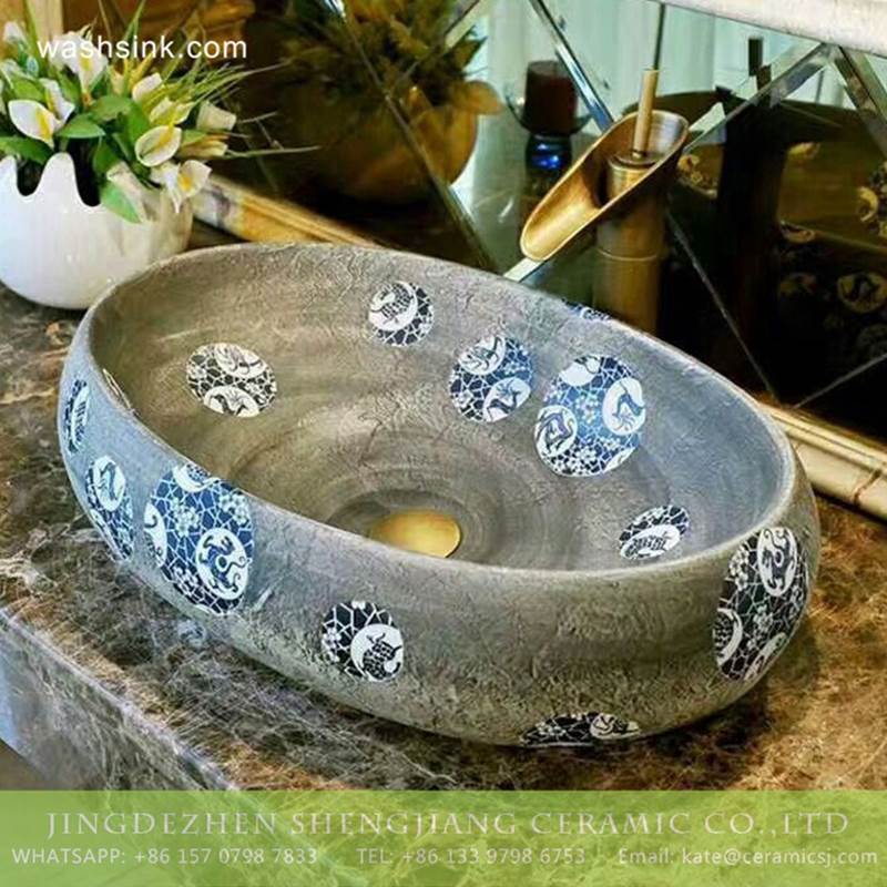 Wholesale price Jiangxi Jingdezhen blue and white dot authentic oval clay basin