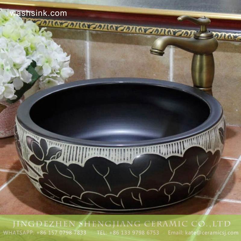  Jingdezhen Shengjiang ceramic factory direct sale to Real estate decor black ceramic fountain basin